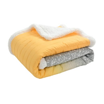 50" x 60" Single Glitter Ombre Metallic Print Machine Washable Sherpa Throw Yellow/Gray - Lush Décor