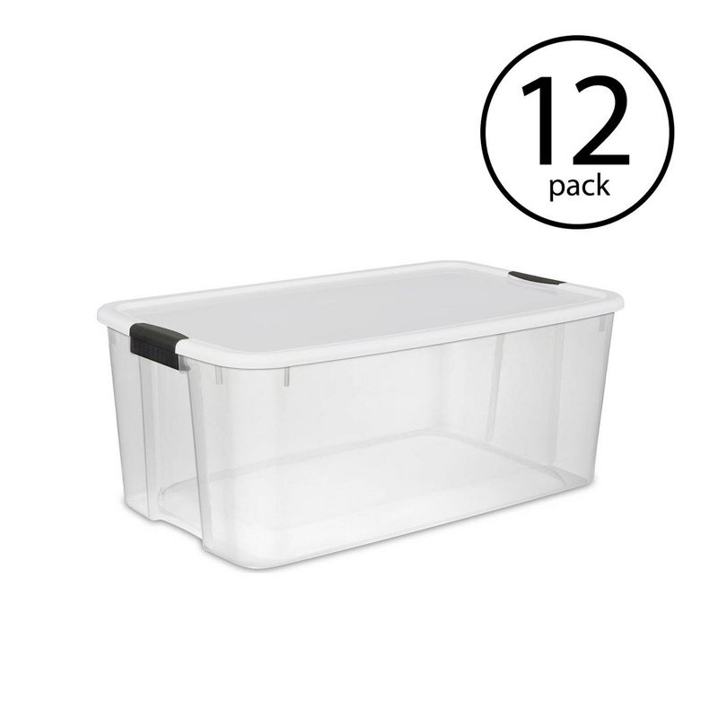 Sterilite Storage System Solution with 116 Quart Clear Stackable Storage Box Organization Containers with White Latching Lid, 3 of 8