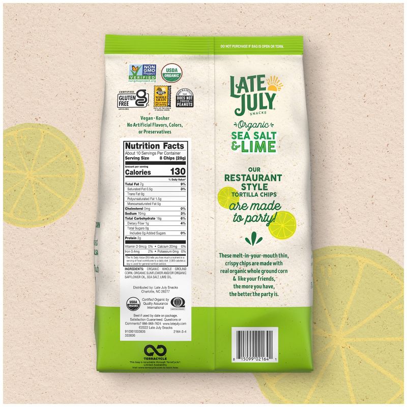Late July Snacks Thin and Crispy Organic Tortilla Chips with Sea Salt and Lime - 10.1oz, 4 of 10