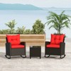 Tangkula Set of 3 Wicker Rocking Set w/ Tempered Glass Table Patio Outdoor - 2 of 4