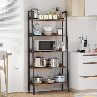 Homhougo 5 Tier Bookshelf, Narrow Home Office Book Shelf Display Rack, 67" Tall Wood Storage Organizer with Open Shelves, Brown