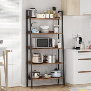 Homhougo 5 Tier Bookshelf, Narrow Home Office Book Shelf Display Rack, 67" Tall Wood Storage Organizer with Open Shelves, Brown - 1 of 4