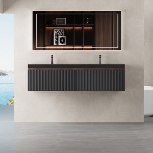 Whisen Floating Wall-Mounted Bathroom Vanity with Wave-Textured Soft-Close Drawers, Basin, Pre-Assembled Cabinet - 1 of 4