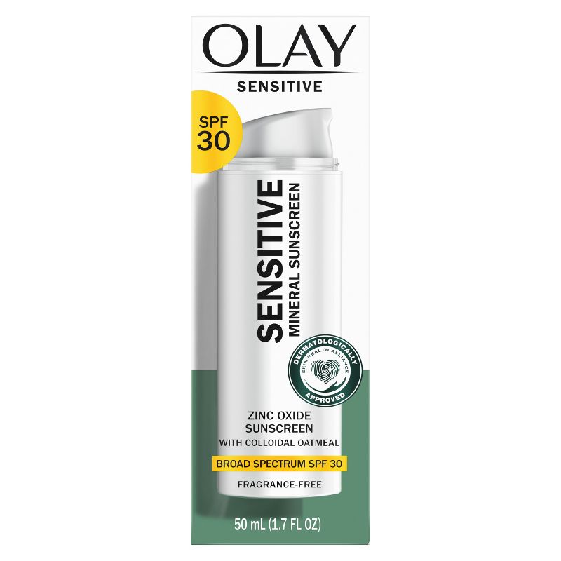 Olay Sensitive Mineral Face Sunscreen with Zinc Oxide - Fragrance Free - SPF 30 - 1.7 fl oz, 1 of 10
