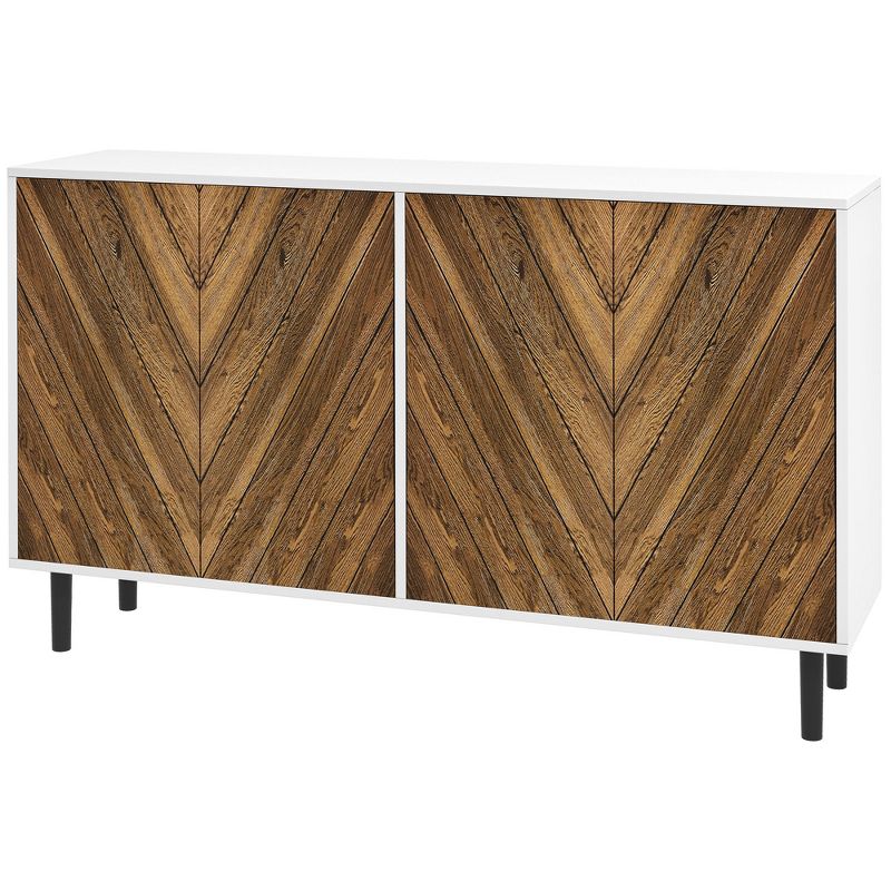 HOMCOM Modern Kitchen Sideboard Buffet Cabinet with Adjustable Shelves, 48" Coffee Bar Cabinet with Chevron Doors and Pine Wood Legs, Brown, 4 of 7