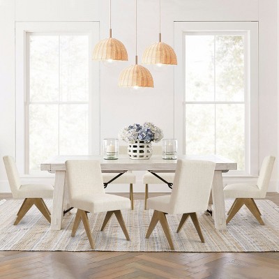Set of 6 Upholstered Dining Chairs, Modern Solid Wood Kitchen Chairs with Padded Seat, Linen Accent Chairs for Dining Room & Home-Maison Boucle