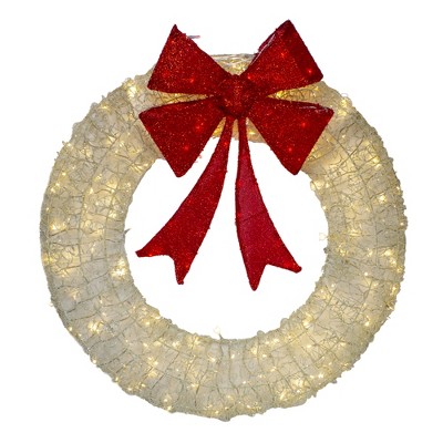 Northlight 36" Prelit LED White/Red Outdoor Christmas Wreath - Warm White Lights