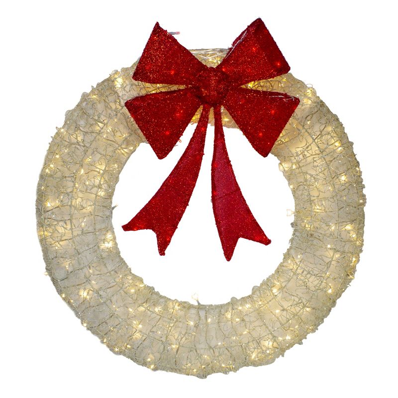 Northlight 36" Prelit LED White/Red Outdoor Christmas Wreath - Warm White Lights, 1 of 4