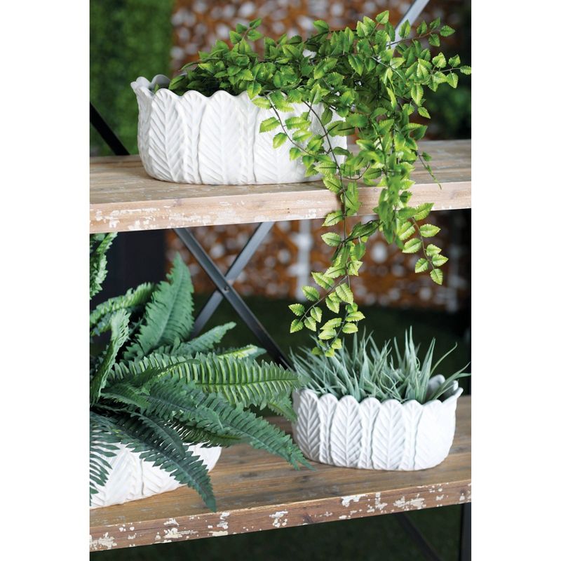 Set of 3 Modern Leaf Design Stoneware Planters White - Olivia & May, 2 of 6