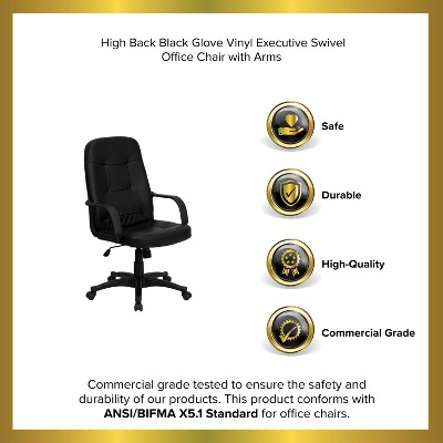 High Back Black Vinyl Executive Swivel Office Chair with Arms