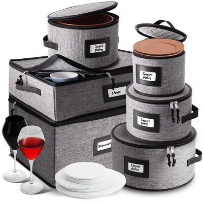 StorageBud Fine China Storage Containers Hard Shell, Durable Dinnerware Storage Box with Dividers