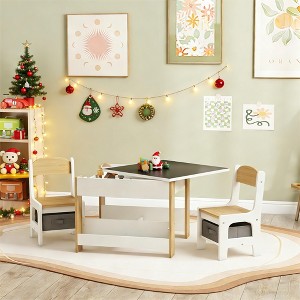 JVNOXK2-in-1 Toddler Desk and Chair Set with Flip-Over Blackboard, Storage & Bookshelf, 3-Piece Children's Desk and Chair Combination - 1 of 4