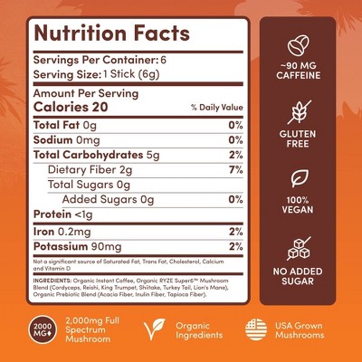 RYZE Dark Roast Mushroom Coffee Sticks - 1.2oz/6ct