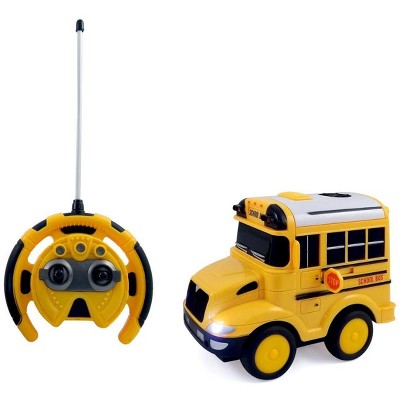 School Bus RC Toy Car For Kids With Steering Wheel Remote, Lights and Sounds