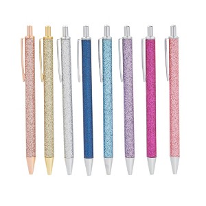 Paper Junkie 8 Pack Glitter Metal Retractable Pens, Sparkle Ballpoint Set for Office Supplies, Black Ink - 1 of 4