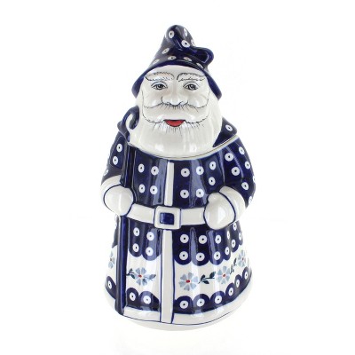 Blue Rose Polish Pottery Blue Violet Santa Cookie Jar