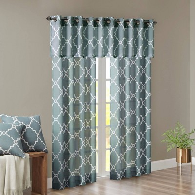 Blue and White Fretwork Grommet Top Window Valance