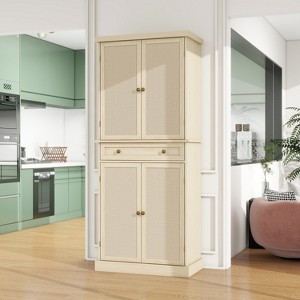 Okak Kitchen Pantry Cabinet, Tall Cabinet with 4 Adjustable Inner Shelves & 4 Doors, Versatile Cupboard for Living Room Dining Room - 1 of 4