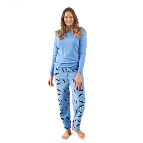 Leveret Women's 2 Piece Pajamas Set Cotton Top Flannel Pants Black