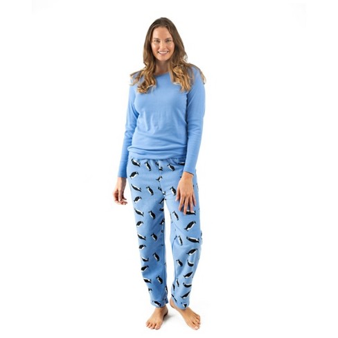 Leveret Womens Cotton Top and Fleece Pants Penguin XS