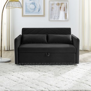 Mocamel Velvet 3-in-1 Convertible Sleeper Sofa Bed with USB Port, Pull-Out Bed, Lumbar Pillows & Side Pocket - 1 of 4
