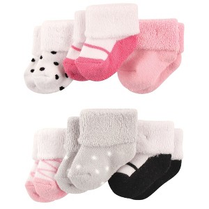 Luvable Friends Baby Girls Newborn and Baby Socks Set, Pink Black Shoes, 0-3 Months - 1 of 1