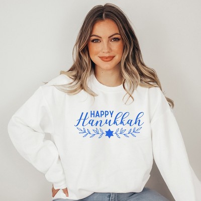 Simply Sage Market Women's Graphic Sweatshirt Happy Hanukkah Blue