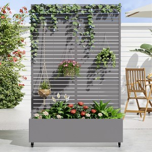 MAYEERTY Planter Box with Trellis Iron Gray Louvered Classic Style 72x35x16in 3-Piece Set - 1 of 4