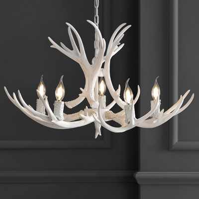 Eldora 30" White Adjustable Resin Antler 5-Light LED Chandelier