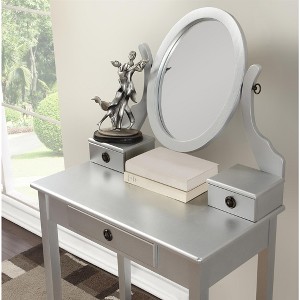 Okak Vanity Table and Chair Set, Wooden Makeup Vanity Table and Stool Set for Bedroom Living Room, with Elegant Mirror Oval Shape, Silver - 1 of 4