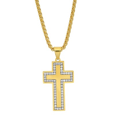Steeltime Men's stainless steel and simulated diamond cross pendant. Color Options: Silver, Gold