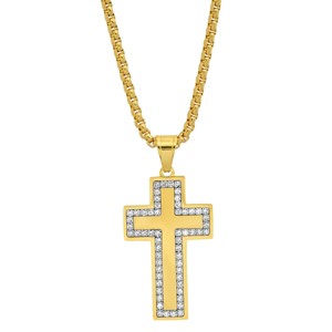 Steeltime Men's stainless steel and simulated diamond cross pendant. Color Options: Silver, Gold - 1 of 4
