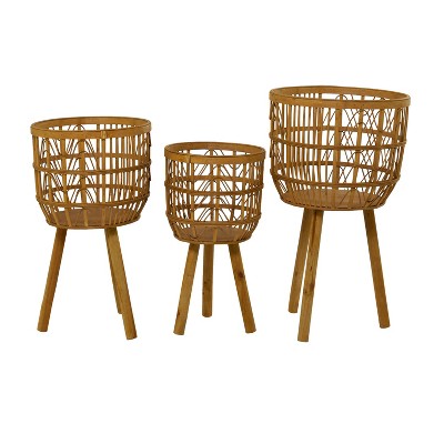Grodlen Bamboo Wood Planters On Stands – Set Of 3 Assorted Sizes, Indoor/Outdoor 3 thumbnail image