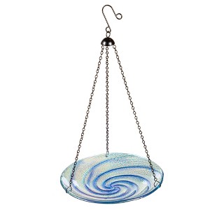 Evergreen Swirl Glass Hanging Birdbath, Blue - 1 of 1