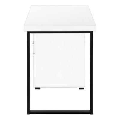Vynxaria Modern 48" White Computer Desk with Black Metal Frame Reversible Setup Storage Drawers for Home Office