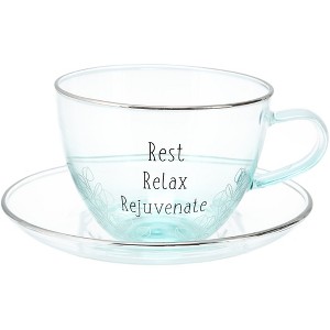 Pavilion Gift Company - Relax - 7 oz Glass Teacup and Saucer - Drinkware - 1 of 4