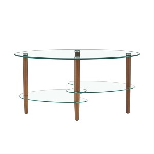 QingMoon Oval Coffee Table, Glass Centre Table, Modern 3-Layer Tea Table with Stainless Steel Legs and Storage Function for Living Room - 1 of 4