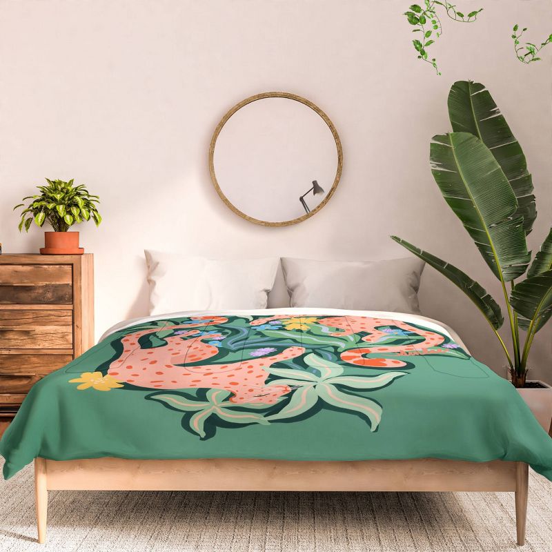 Deny Designs SunLee Cheetahs Art Comforter Bedding Set Green, 3 of 5