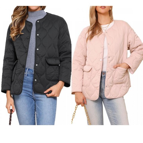 Женские куртки INSPIRE CHIC Women's Button Down Lightweight Trendy Casual Outerwear Winter Puffer Quilted Jacket with Pockets 2 Packs Black/Gray Pink X-Small