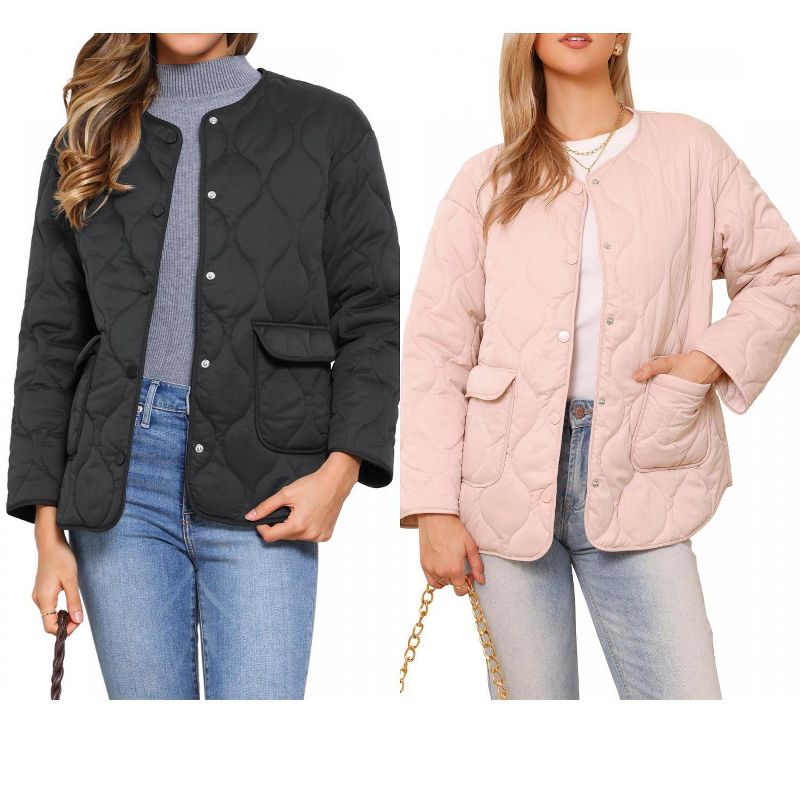 INSPIRE CHIC Women's Button Down Lightweight Trendy Casual Outerwear Winter Puffer Quilted Jacket with Pockets 2 Packs Black/Gray Pink X-Small