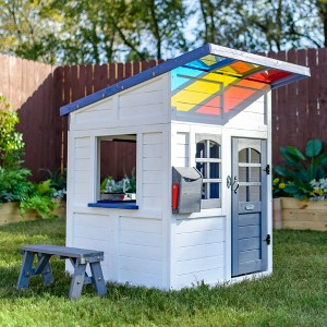 Teamson Kids Issac Wooden Playhouse with Colorful Overhang, Flower Box and Bench - 1 of 4