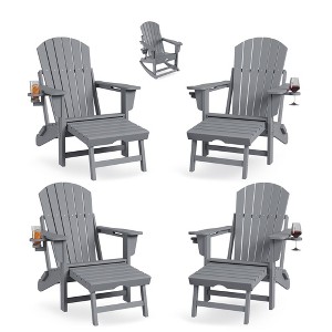 GustoWave Adirondack Outdoor Rocking Chairs  with Retractable Ottoman, HDPE All Weather Patio rockers with Cup Holders - 1 of 4