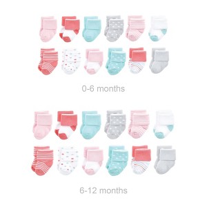 Luvable Friends Infant Girls Grow with Me Cotton Terry Socks, Coral Dots, 0-6 and 6-12 Months - 1 of 2