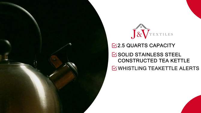 J&V TEXTILES Stainless Steel Whistling Tea Kettle, 2.5-Quart, 2 of 5, play video