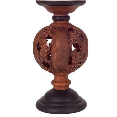 Melrose 8.25" Pumpkin Leaf Autumn Harvest Candle Holder Decoration - Brown