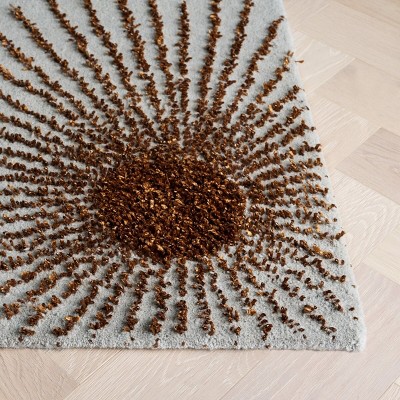 Handmade Light Blue and Multi Wool Square Rug