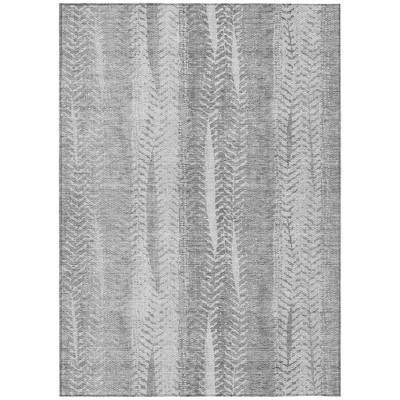 Silver Gray And Graphite Botanical Leaves Washable Indoor Outdoor Area Rug