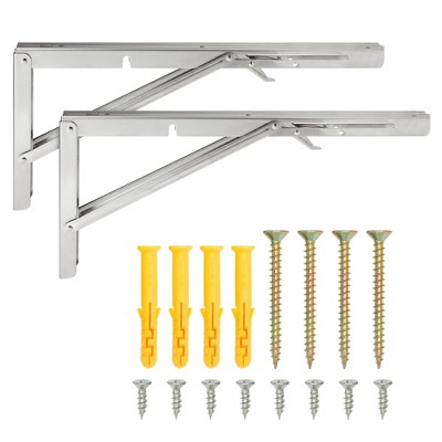 Built Industrial 2 Pack Folding Shelf L Brackets, 16 Inch Collapsible Hardware with Locking Hinge for Garage Shelves, Holds 160lbs,