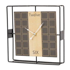 9"x9" Wooden Geometric Open Frame Square Clock with Grid Pattern Black - Olivia & May: Silent, MDF, Analog Display - 1 of 4