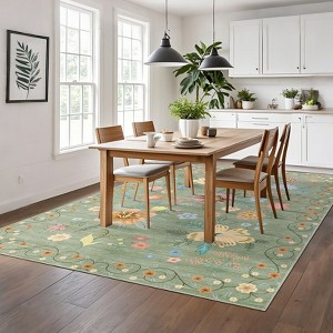Floral Area Rug Washable Flower Rugs for Living Room Modern Floral Nursery Rug Ultra-Thin Soft Low Pile Accent Rug - 1 of 4